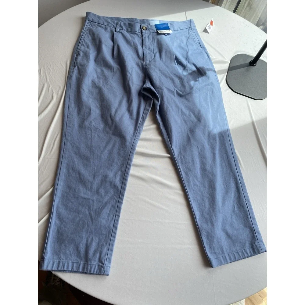 NWT Old Navy Chino Pants Mens 34x30 Blue Harvest Fixed Waist Pleated
